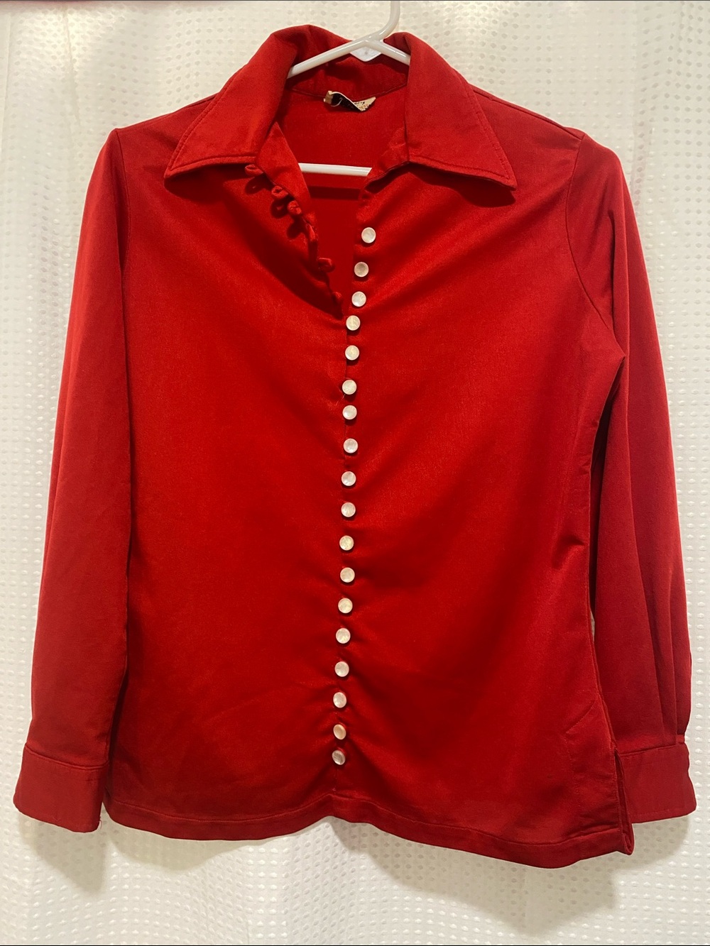 Vintage Town and Country Red with White Button-Front Women's Top